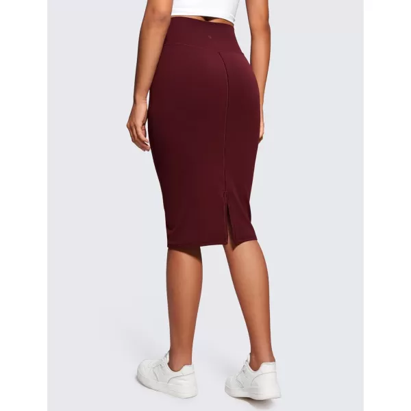 CRZ YOGA Butterluxe Midi Pencil Skirts for Women V Cross High Waist Bodycon Stretch Casual Work SkirtRed Merlot