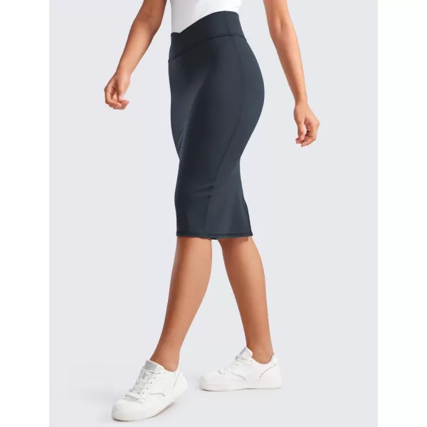 CRZ YOGA Butterluxe Midi Pencil Skirts for Women V Cross High Waist Bodycon Stretch Casual Work SkirtTrue Navy