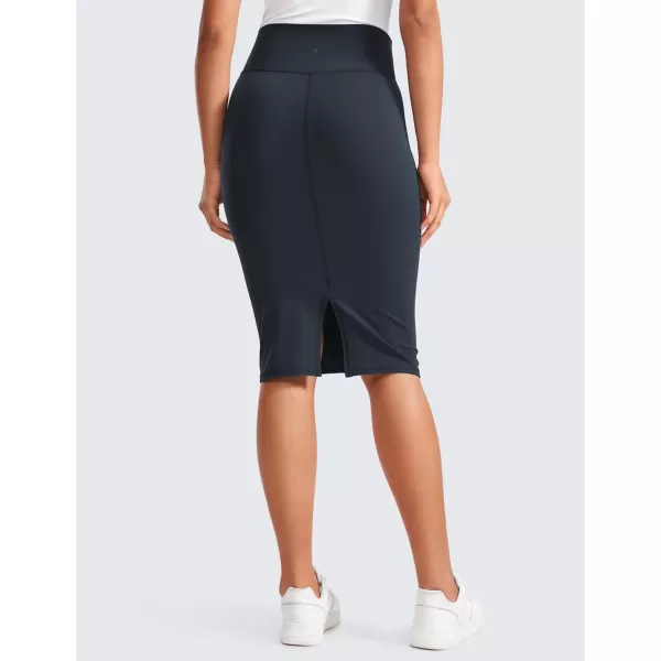 CRZ YOGA Butterluxe Midi Pencil Skirts for Women V Cross High Waist Bodycon Stretch Casual Work SkirtTrue Navy