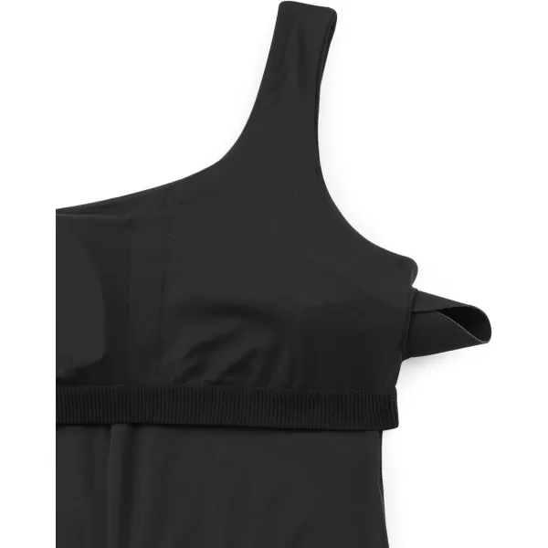 CRZ YOGA Butterluxe One Shoulder Athletic Rompers for Women Removable Padded Shorts Jumpsuit One Piece Stretchy BodysuitBlack