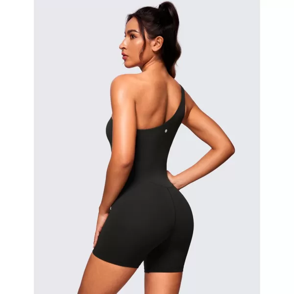 CRZ YOGA Butterluxe One Shoulder Athletic Rompers for Women Removable Padded Shorts Jumpsuit One Piece Stretchy BodysuitBlack