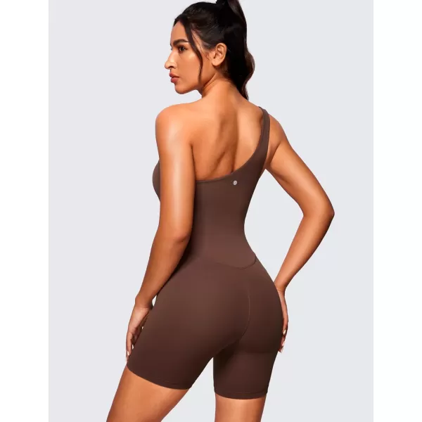 CRZ YOGA Butterluxe One Shoulder Athletic Rompers for Women Removable Padded Shorts Jumpsuit One Piece Stretchy BodysuitCoffee Brown