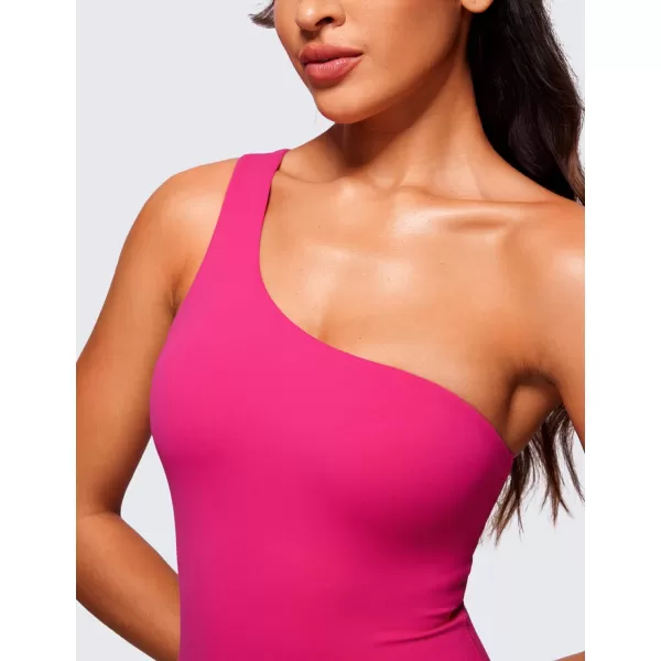 CRZ YOGA Butterluxe One Shoulder Athletic Rompers for Women Removable Padded Shorts Jumpsuit One Piece Stretchy BodysuitGranita Pink