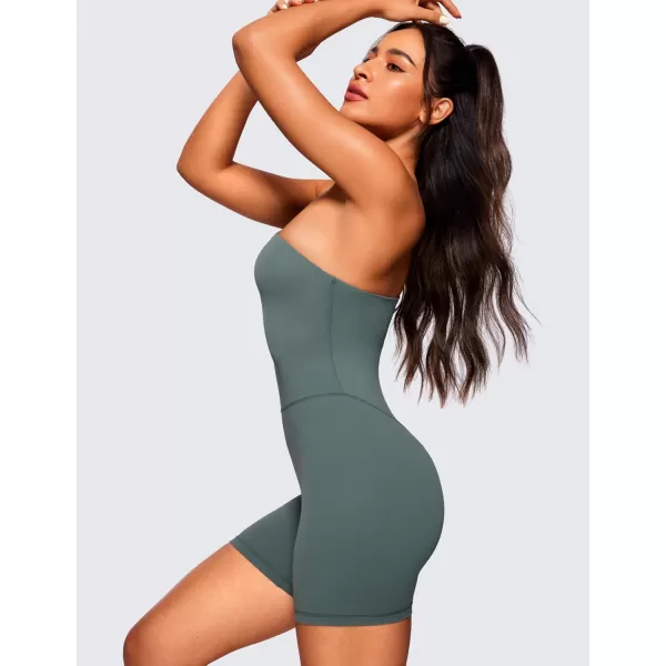 CRZ YOGA Butterluxe One Shoulder Athletic Rompers for Women Removable Padded Shorts Jumpsuit One Piece Stretchy BodysuitGrey Sage