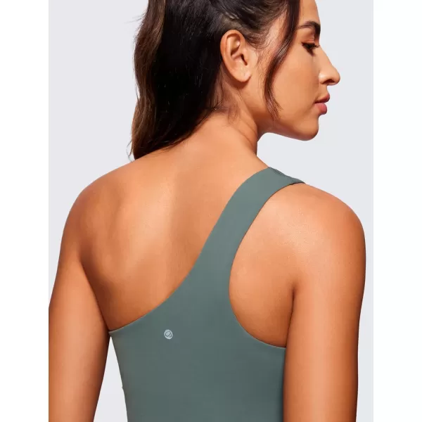 CRZ YOGA Butterluxe One Shoulder Athletic Rompers for Women Removable Padded Shorts Jumpsuit One Piece Stretchy BodysuitGrey Sage