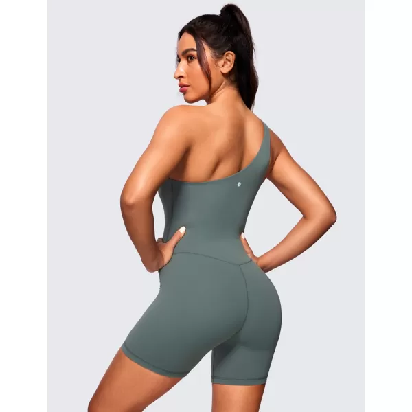 CRZ YOGA Butterluxe One Shoulder Athletic Rompers for Women Removable Padded Shorts Jumpsuit One Piece Stretchy BodysuitGrey Sage