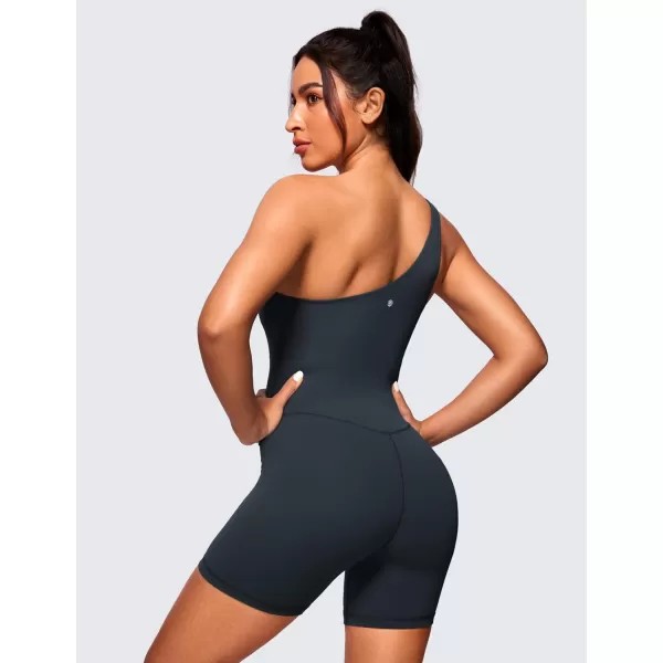 CRZ YOGA Butterluxe One Shoulder Athletic Rompers for Women Removable Padded Shorts Jumpsuit One Piece Stretchy BodysuitTrue Navy