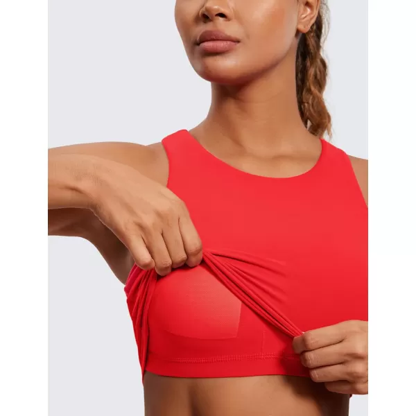 CRZ YOGA Butterluxe Racerback High Neck Longline Sports Bras for Women  Padded Workout Crop Tank Tops with Built in BraDeep Red