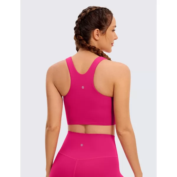 CRZ YOGA Butterluxe Racerback High Neck Longline Sports Bras for Women  Padded Workout Crop Tank Tops with Built in BraGranita Pink