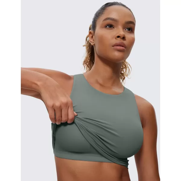 CRZ YOGA Butterluxe Racerback High Neck Longline Sports Bras for Women  Padded Workout Crop Tank Tops with Built in BraGrey Sage