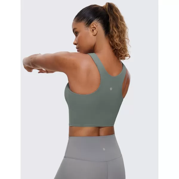 CRZ YOGA Butterluxe Racerback High Neck Longline Sports Bras for Women  Padded Workout Crop Tank Tops with Built in BraGrey Sage