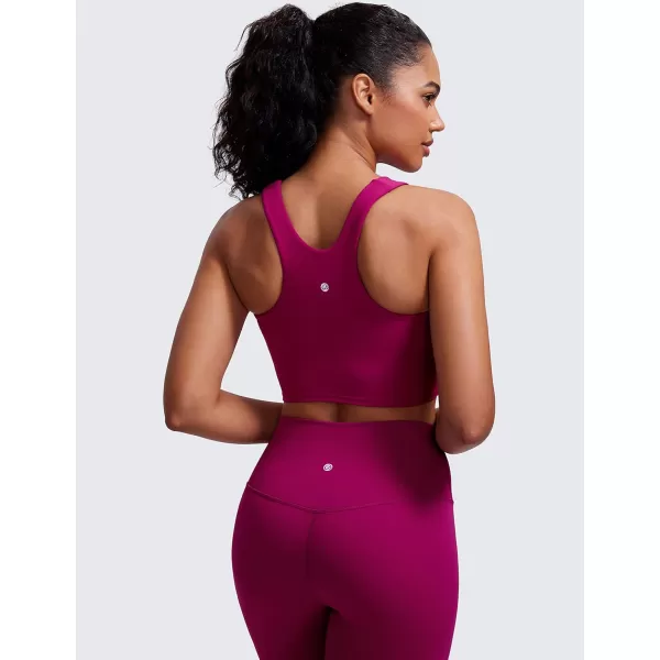 CRZ YOGA Butterluxe Racerback High Neck Longline Sports Bras for Women  Padded Workout Crop Tank Tops with Built in BraMagenta Purple