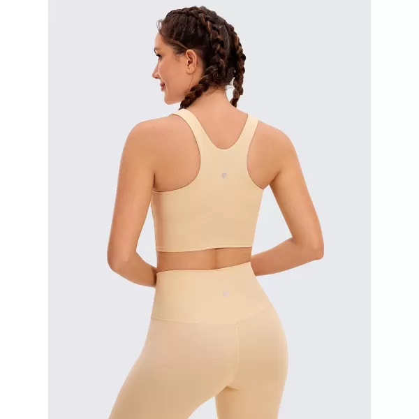 CRZ YOGA Butterluxe Racerback High Neck Longline Sports Bras for Women  Padded Workout Crop Tank Tops with Built in BraTan Milkshake