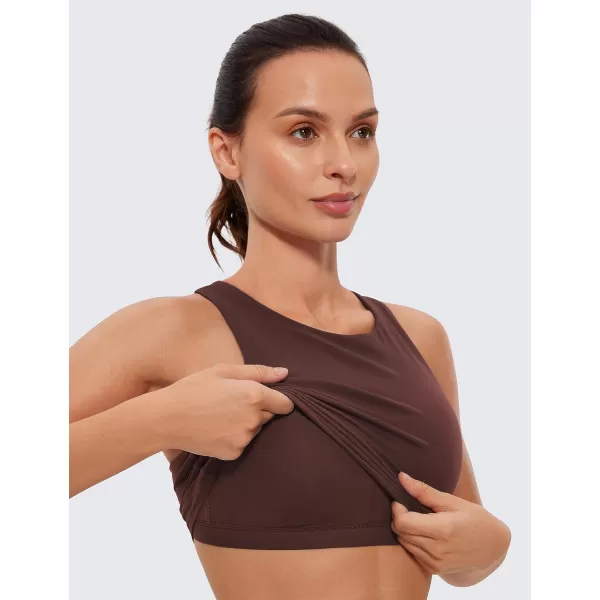 CRZ YOGA Butterluxe Racerback High Neck Longline Sports Bras for Women  Padded Workout Crop Tank Tops with Built in BraTaupe