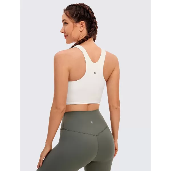 CRZ YOGA Butterluxe Racerback High Neck Longline Sports Bras for Women  Padded Workout Crop Tank Tops with Built in BraWhite Apricot