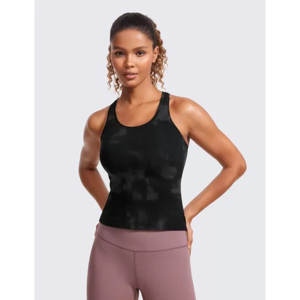 CRZ YOGA Butterluxe Racerback Workout Tank Tops for Women Sleeveless Gym Tops Athletic Yoga Shirts CamisoleBlack Tie Dye Flowers