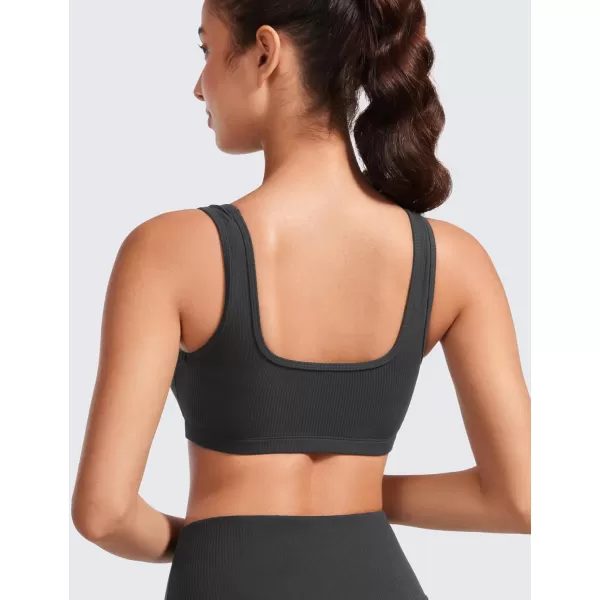 CRZ YOGA Butterluxe Ribbed Sports Bras for Women  Square Neck Wireless Padded Bra Low Coverage Yoga Crop TopBlack