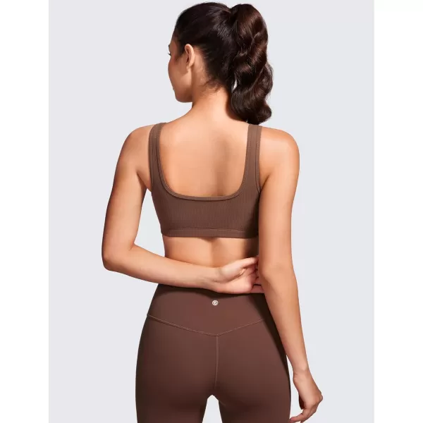 CRZ YOGA Butterluxe Ribbed Sports Bras for Women  Square Neck Wireless Padded Bra Low Coverage Yoga Crop TopCoffee Brown