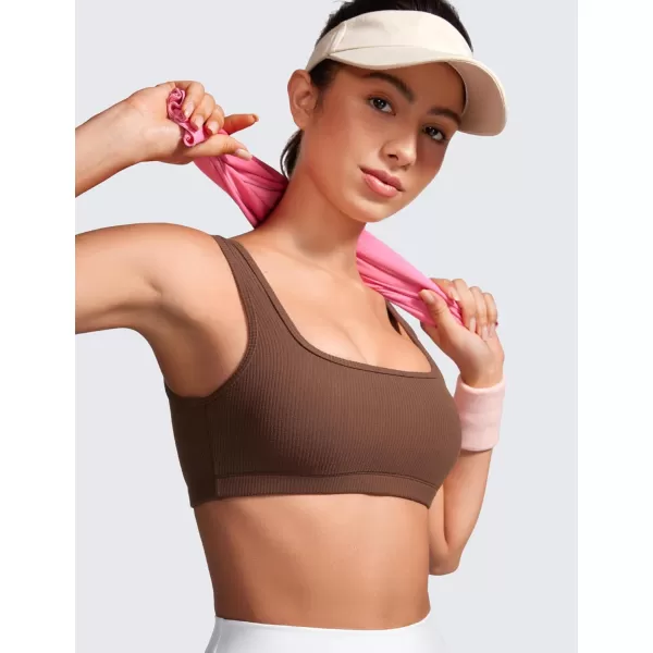 CRZ YOGA Butterluxe Ribbed Sports Bras for Women  Square Neck Wireless Padded Bra Low Coverage Yoga Crop TopCoffee Brown