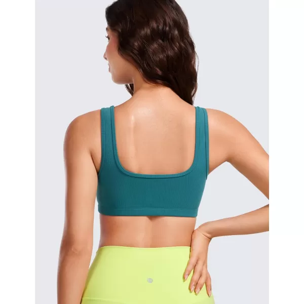 CRZ YOGA Butterluxe Ribbed Sports Bras for Women  Square Neck Wireless Padded Bra Low Coverage Yoga Crop TopGreen Jade