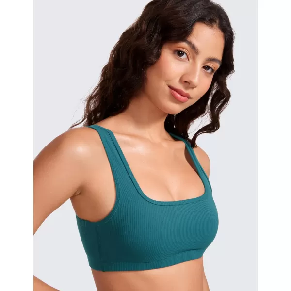 CRZ YOGA Butterluxe Ribbed Sports Bras for Women  Square Neck Wireless Padded Bra Low Coverage Yoga Crop TopGreen Jade