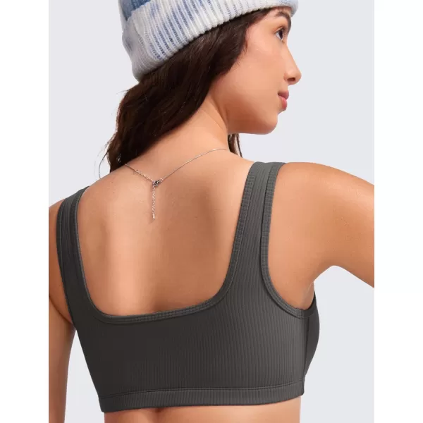 CRZ YOGA Butterluxe Ribbed Sports Bras for Women  Square Neck Wireless Padded Bra Low Coverage Yoga Crop TopMysterious Grey