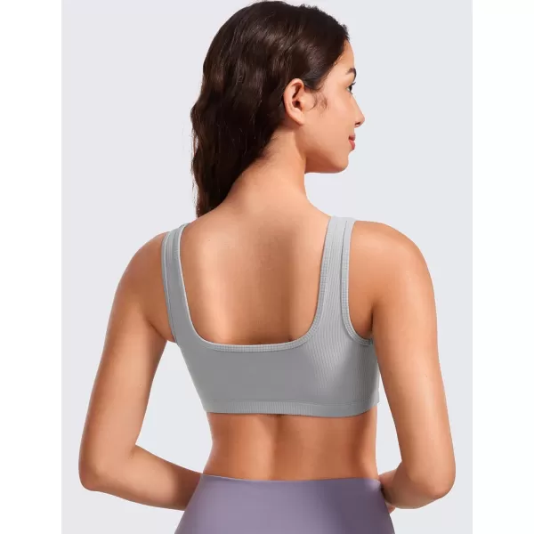 CRZ YOGA Butterluxe Ribbed Sports Bras for Women  Square Neck Wireless Padded Bra Low Coverage Yoga Crop TopRhino Grey