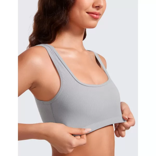 CRZ YOGA Butterluxe Ribbed Sports Bras for Women  Square Neck Wireless Padded Bra Low Coverage Yoga Crop TopRhino Grey