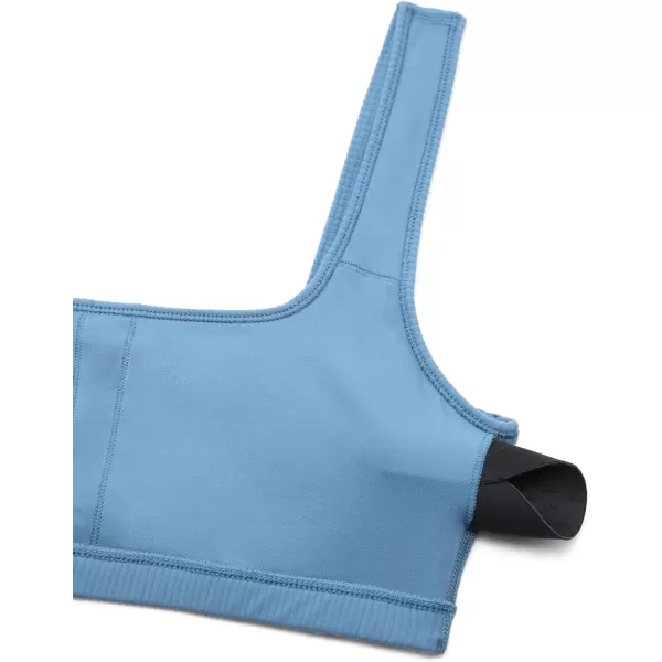 CRZ YOGA Butterluxe Ribbed Sports Bras for Women  Square Neck Wireless Padded Bra Low Coverage Yoga Crop TopUniverse Blue