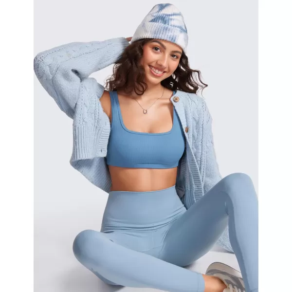 CRZ YOGA Butterluxe Ribbed Sports Bras for Women  Square Neck Wireless Padded Bra Low Coverage Yoga Crop TopUniverse Blue