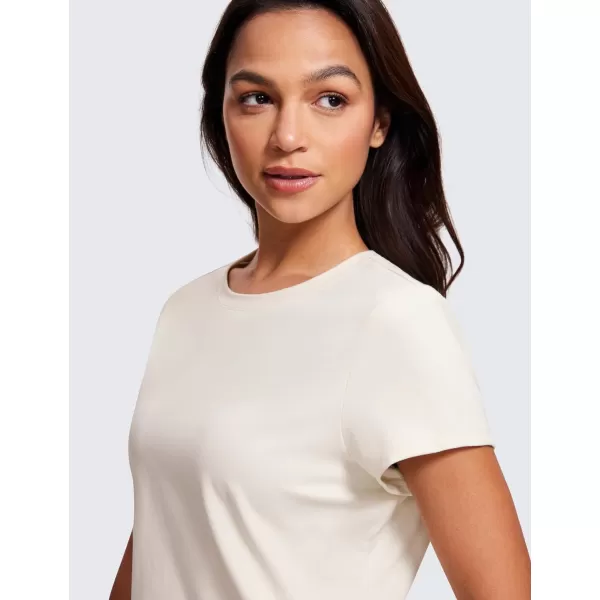 CRZ YOGA Butterluxe Short Sleeve Shirts for Women High Neck Crop Tops Basic Fitted TShirt Gym Workout TopMilky White Bone