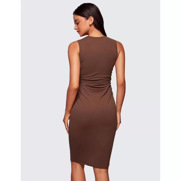 CRZ YOGA Butterluxe Summer Midi Dresses for Women Ruched Bodycon Sleeveless Tank Pencil Dress Cocktail Party Work CasualCoffee Brown