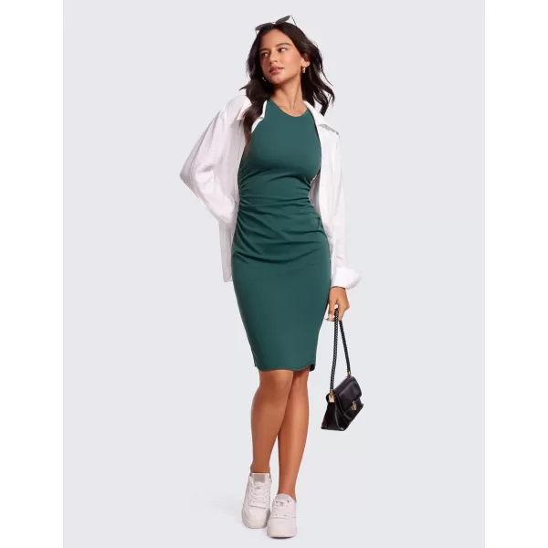 CRZ YOGA Butterluxe Summer Midi Dresses for Women Ruched Bodycon Sleeveless Tank Pencil Dress Cocktail Party Work CasualForest Green