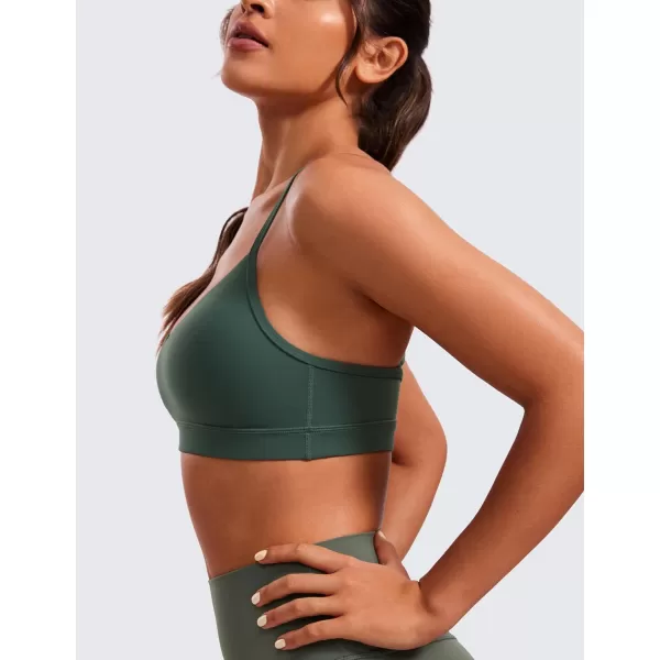 CRZ YOGA Butterluxe VNeck Sports Bras for Women  Adjustable Thin Straps Padded Yoga Bra Basic Wireless Bra CamisoleDark Forest Green