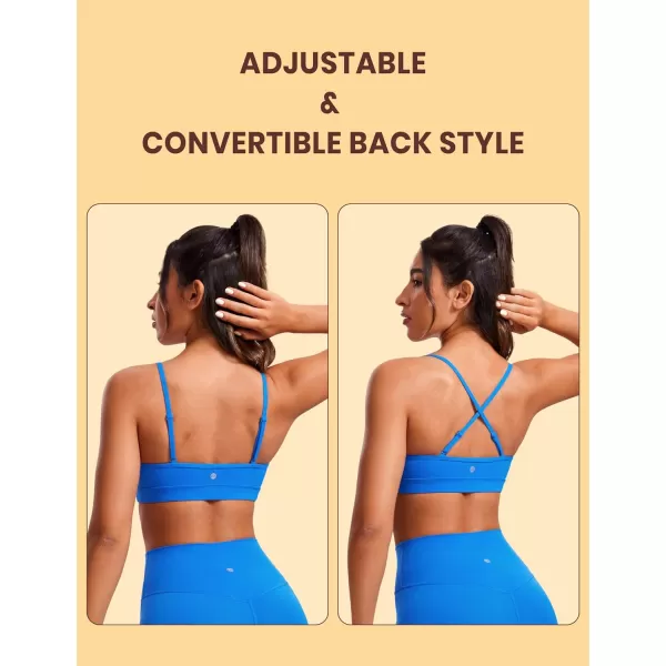 CRZ YOGA Butterluxe VNeck Sports Bras for Women  Adjustable Thin Straps Padded Yoga Bra Basic Wireless Bra CamisoleSparkle Blue