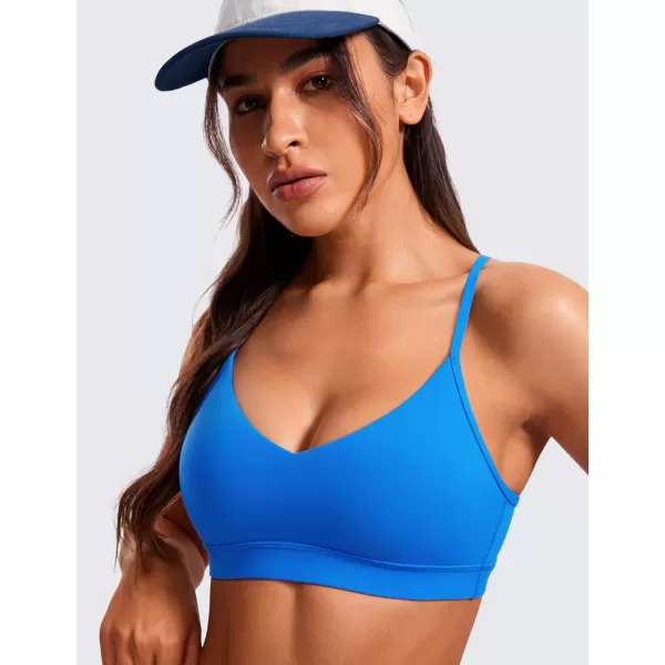 CRZ YOGA Butterluxe VNeck Sports Bras for Women  Adjustable Thin Straps Padded Yoga Bra Basic Wireless Bra CamisoleSparkle Blue