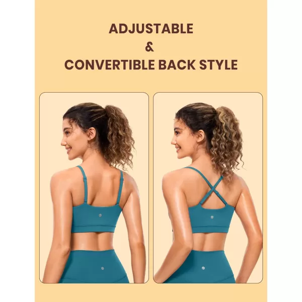 CRZ YOGA Butterluxe Womens Adjustable Spaghetti Thin Strap Sports Bra  Padded Wireless Square Neck Workout Yoga BraBorealis Green