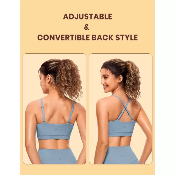 CRZ YOGA Butterluxe Womens Adjustable Spaghetti Thin Strap Sports Bra  Padded Wireless Square Neck Workout Yoga BraCambric Blue