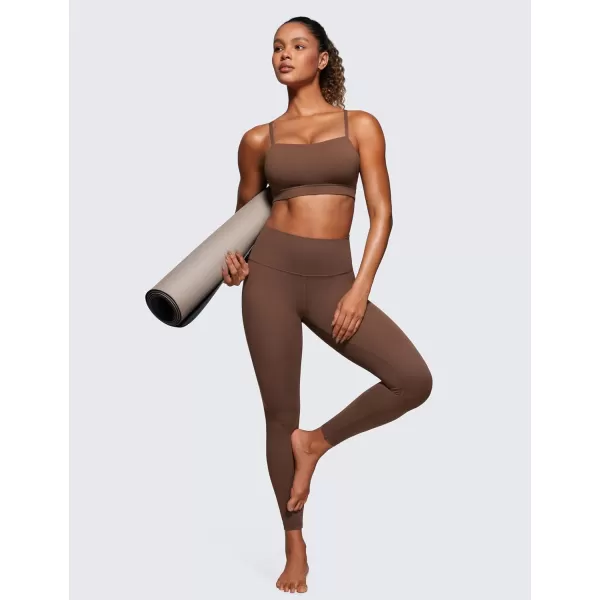 CRZ YOGA Butterluxe Womens Adjustable Spaghetti Thin Strap Sports Bra  Padded Wireless Square Neck Workout Yoga BraCoffee Brown