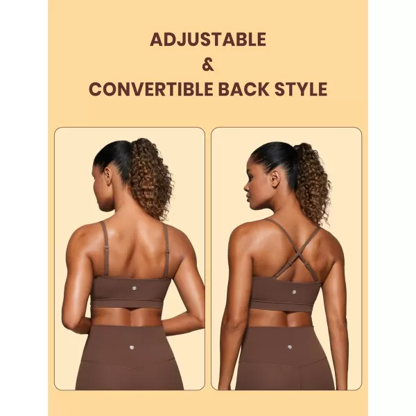 CRZ YOGA Butterluxe Womens Adjustable Spaghetti Thin Strap Sports Bra  Padded Wireless Square Neck Workout Yoga BraCoffee Brown