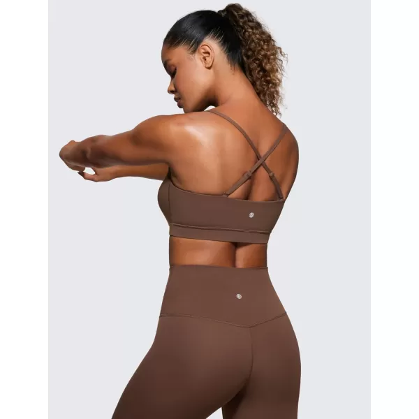 CRZ YOGA Butterluxe Womens Adjustable Spaghetti Thin Strap Sports Bra  Padded Wireless Square Neck Workout Yoga BraCoffee Brown