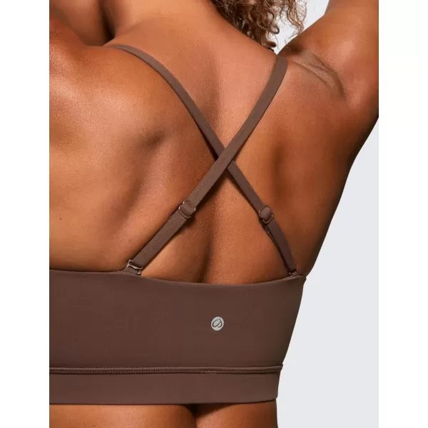 CRZ YOGA Butterluxe Womens Adjustable Spaghetti Thin Strap Sports Bra  Padded Wireless Square Neck Workout Yoga BraCoffee Brown