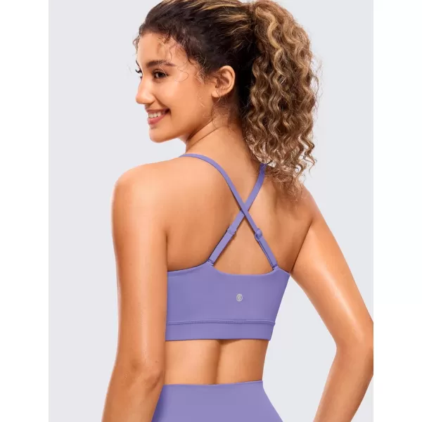 CRZ YOGA Butterluxe Womens Adjustable Spaghetti Thin Strap Sports Bra  Padded Wireless Square Neck Workout Yoga BraDark Lavender Purple