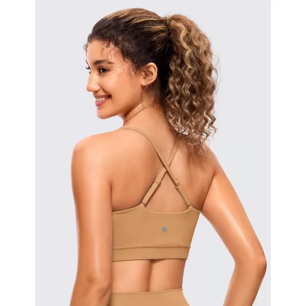 CRZ YOGA Butterluxe Womens Adjustable Spaghetti Thin Strap Sports Bra  Padded Wireless Square Neck Workout Yoga BraDoe Brown