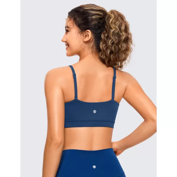 CRZ YOGA Butterluxe Womens Adjustable Spaghetti Thin Strap Sports Bra  Padded Wireless Square Neck Workout Yoga BraFrench Navy