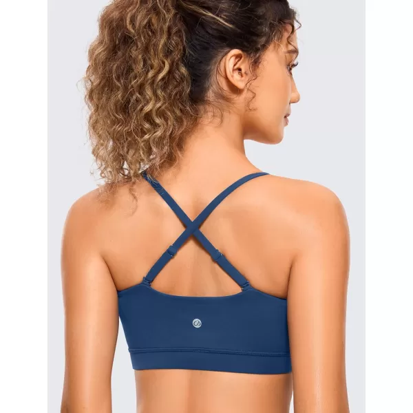 CRZ YOGA Butterluxe Womens Adjustable Spaghetti Thin Strap Sports Bra  Padded Wireless Square Neck Workout Yoga BraFrench Navy