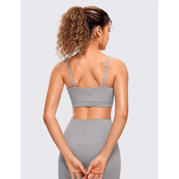 CRZ YOGA Butterluxe Womens Adjustable Spaghetti Thin Strap Sports Bra  Padded Wireless Square Neck Workout Yoga BraGull Gray