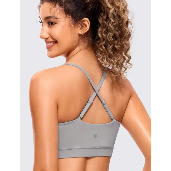 CRZ YOGA Butterluxe Womens Adjustable Spaghetti Thin Strap Sports Bra  Padded Wireless Square Neck Workout Yoga BraGull Gray