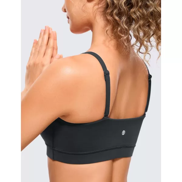 CRZ YOGA Butterluxe Womens Adjustable Spaghetti Thin Strap Sports Bra  Padded Wireless Square Neck Workout Yoga BraMelanite