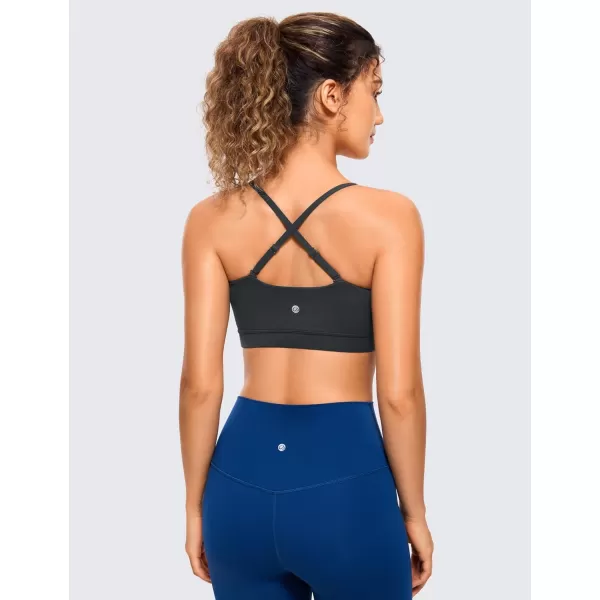 CRZ YOGA Butterluxe Womens Adjustable Spaghetti Thin Strap Sports Bra  Padded Wireless Square Neck Workout Yoga BraMelanite